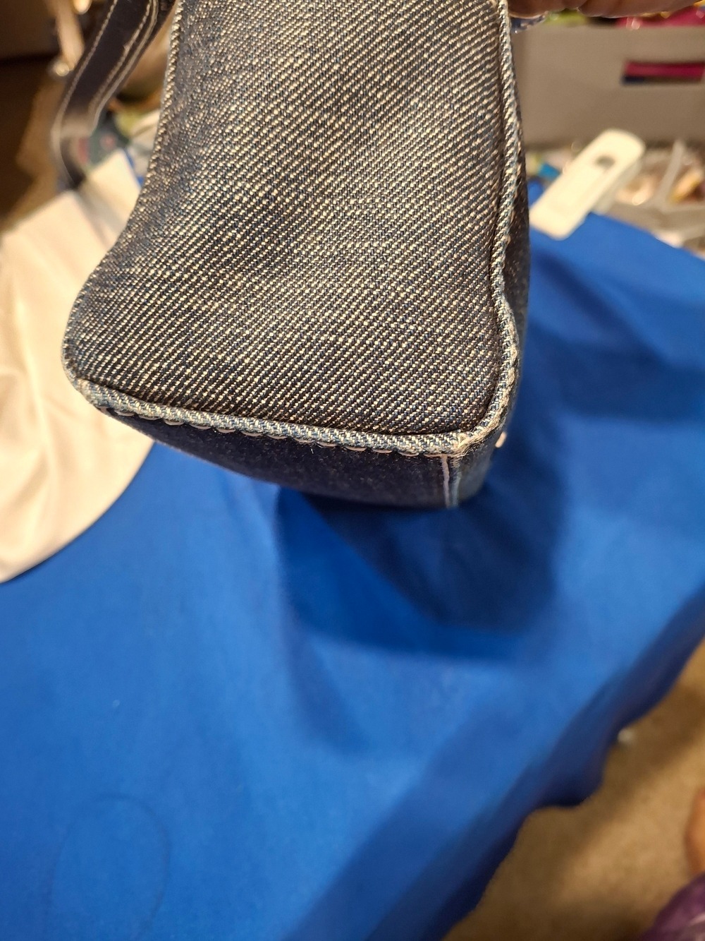 Rebecca Minkoff Mini Sofia Denim Crossbody Bag with Orange and Cream Tassels - Picture 4 of 11